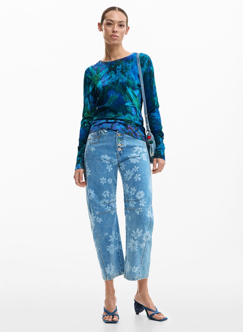 DESIGUAL Fine-Knit Jumper With Regular Fit Round Neck And Floral Print - Image 2