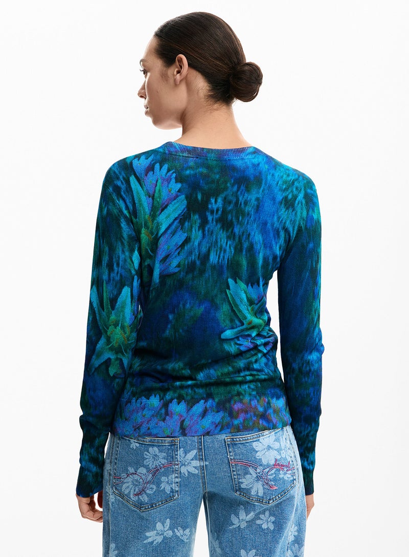 DESIGUAL Fine-Knit Jumper With Regular Fit Round Neck And Floral Print - Image 4