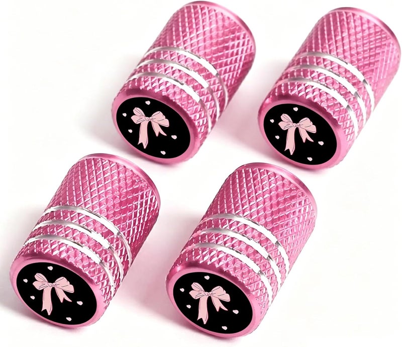 DoYoMo 4pcs Pink Valve Stem Caps Black Bow Tire Air Caps Aluminum Car Valve Stem Cover Cover for Auto SUV Truck Bicycle Motorcycle Corrosion Proof Universal Cars Accessories Black Bow Gifts for Women Men - Image 1