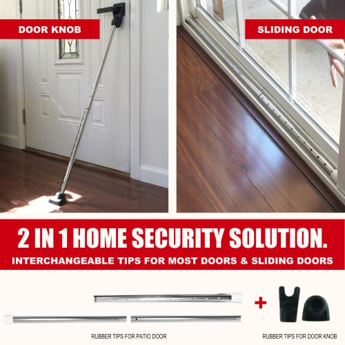 SECURITYMAN Door Security Bar, SECURITYMAN 2 in 1 Adjustable Door Stoppers Security Bar & Sliding Door Security Bar - Heavy Duty Door Lock Stick Jammer for Apartment, Dorm, Front Door Inside Safety Must Haves - Image 2