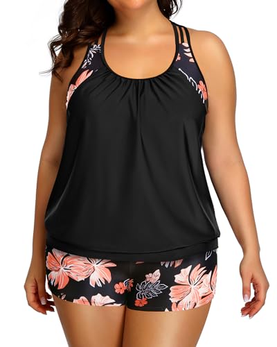 Holipick Floral Plus Size Tankini Swimsuit for Women Two Piece Tummy Control Bathing Suit Blouson Racerback Tankini Top with Shorts 18W - Image 3