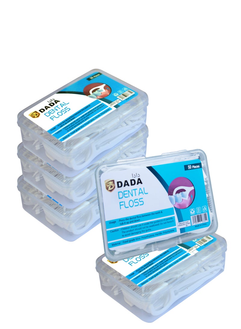 دادا 5 عبوات من خيط تنظيف الأسنان دادا، خيط تنظيف الأسنان، منظف اللثة، خيط تنظيف الأسنان بالنعناع، ​​أساسيات الأسنان، مزيل البلاك، تقليل التجويف، التنظيف العميق، خيط تنظيف الأسنان بتصميم الهلال، 50، عدد - Image 1