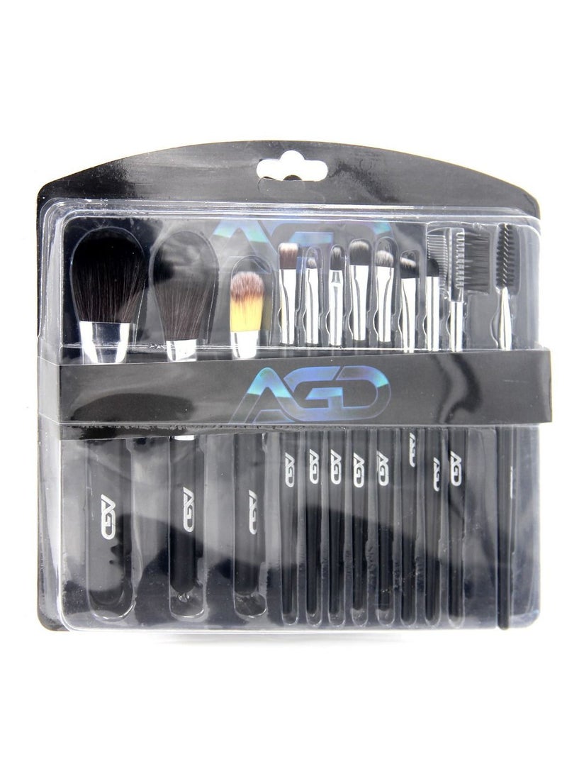 إيه جي دي طقم فراشي مستحضرات تجميل احترافية مكون من 12 قطعة أسود/فضي - Image 1