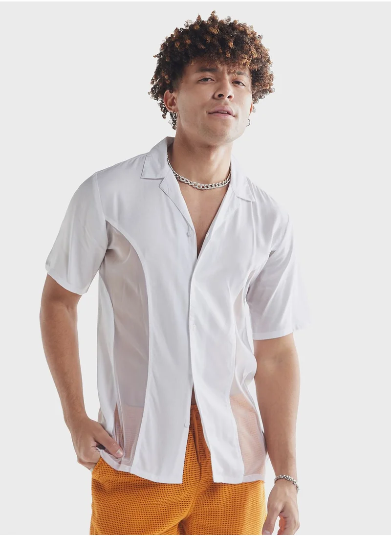 فاف Mesh Panelled  Regular Fit Shirt