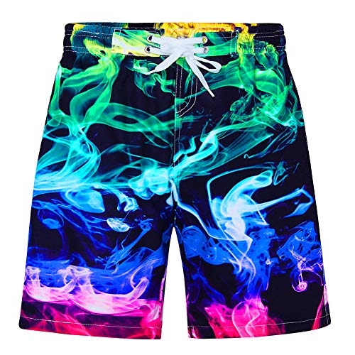 uideazone Boys Smoke Swim Trunks Summer Quick Dry UPF 50+ Waterproof Swimming Shorts for Kids Funny Cool Colorful Flame Graphic Bathing Suit Swimwear Size 8 - Image 1