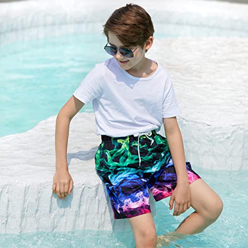 uideazone Boys Smoke Swim Trunks Summer Quick Dry UPF 50+ Waterproof Swimming Shorts for Kids Funny Cool Colorful Flame Graphic Bathing Suit Swimwear Size 8 - Image 4