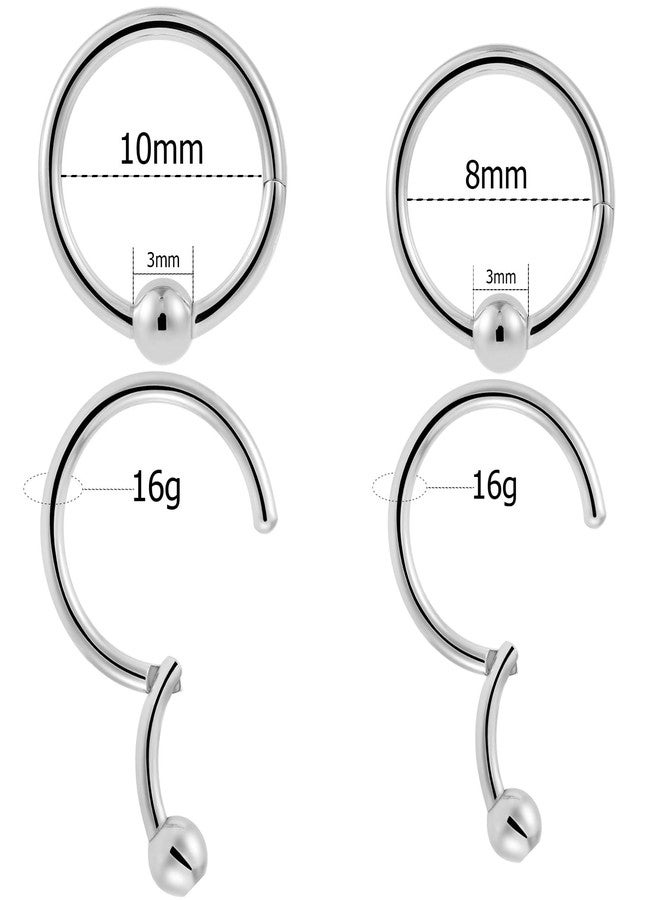 NewkeepsR 2 Pairs-16G(1.2mm) Implant Grade Steel Hinged Clicker Captive Bead Segment Rings, Setpum Hoop Earrings Piercing Jewelry-Diameter(8mm/10mm) - Image 2