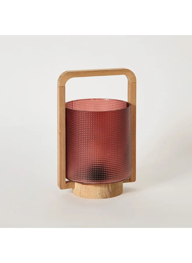 Home Box Auden Textured Glass Lantern with Wooden Handle 13.7 x 23 x 11.8 cm