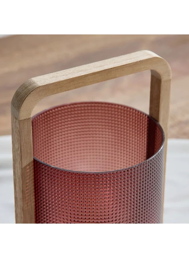 Home Box Auden Textured Glass Lantern with Wooden Handle 13.7 x 23 x 11.8 cm