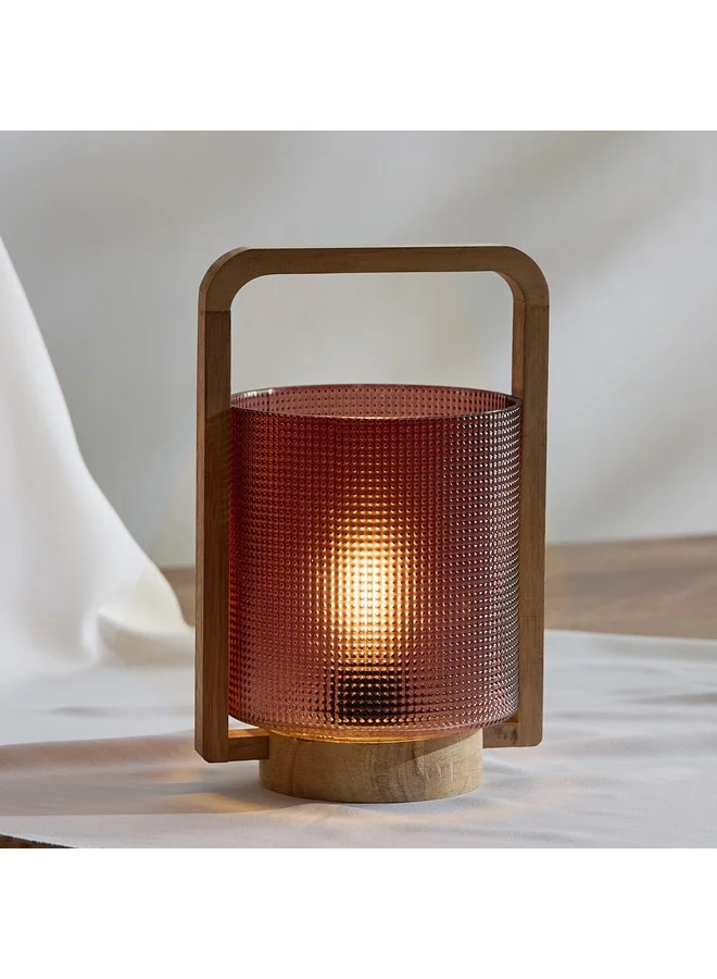 Home Box Auden Textured Glass Lantern with Wooden Handle 13.7 x 23 x 11.8 cm