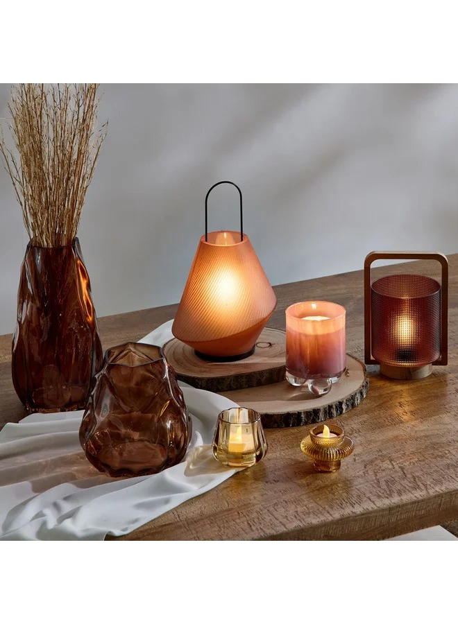 Home Box Auden Textured Glass Lantern with Wooden Handle 13.7 x 23 x 11.8 cm