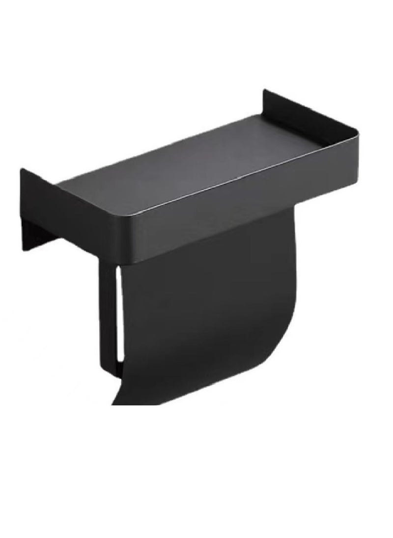 Generic Stainless Steel Toilet Paper Holder  Toilet Mobile Phone Holder  Black  13.8x7.3cm  - Image 1
