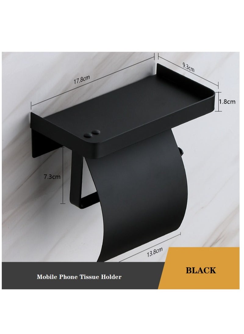 Generic Stainless Steel Toilet Paper Holder  Toilet Mobile Phone Holder  Black  13.8x7.3cm  - Image 2