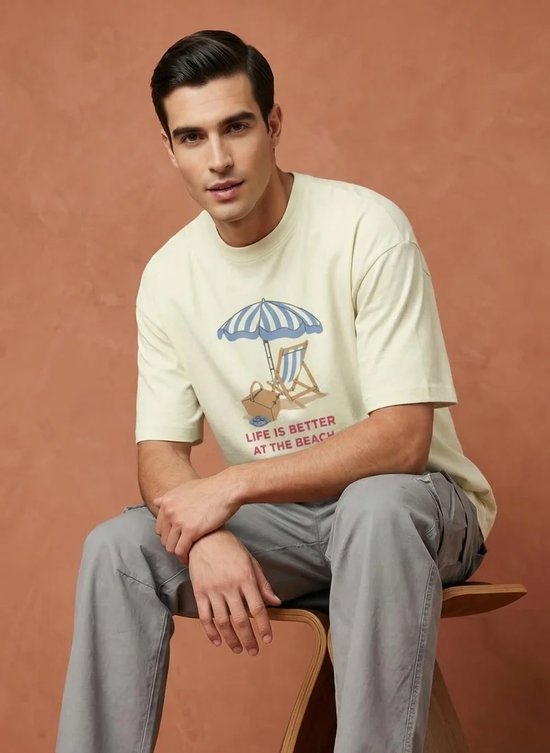 نوبيرو Men Oversized Graphic Printed T-shirt