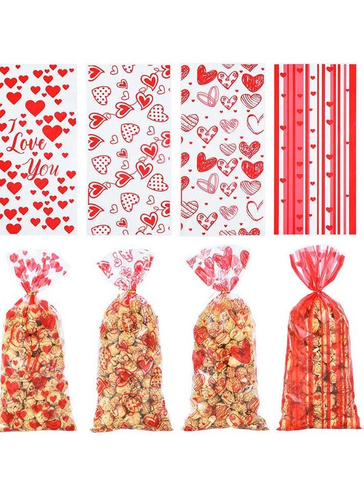 4 Styles Heart Shape Design (100Pieces) Cellophane Opp Flat Plastic Candy Gift Bags - Image 2