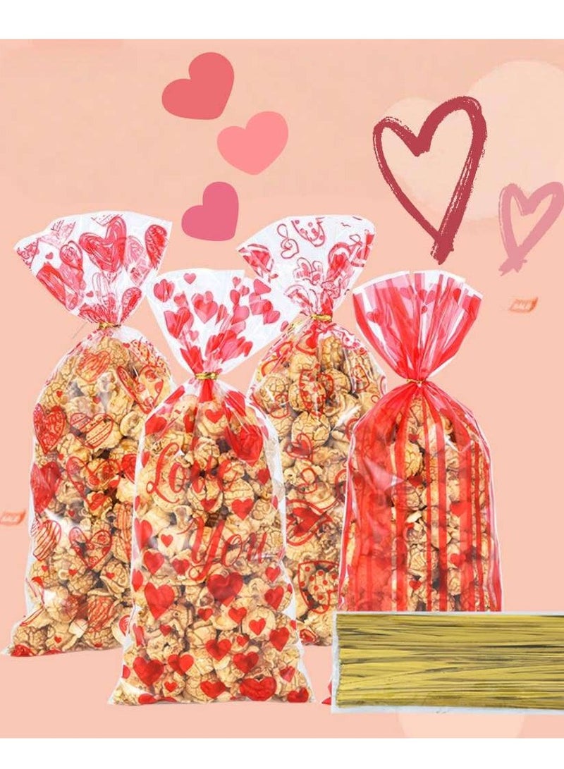 4 Styles Heart Shape Design (100Pieces) Cellophane Opp Flat Plastic Candy Gift Bags - Image 1