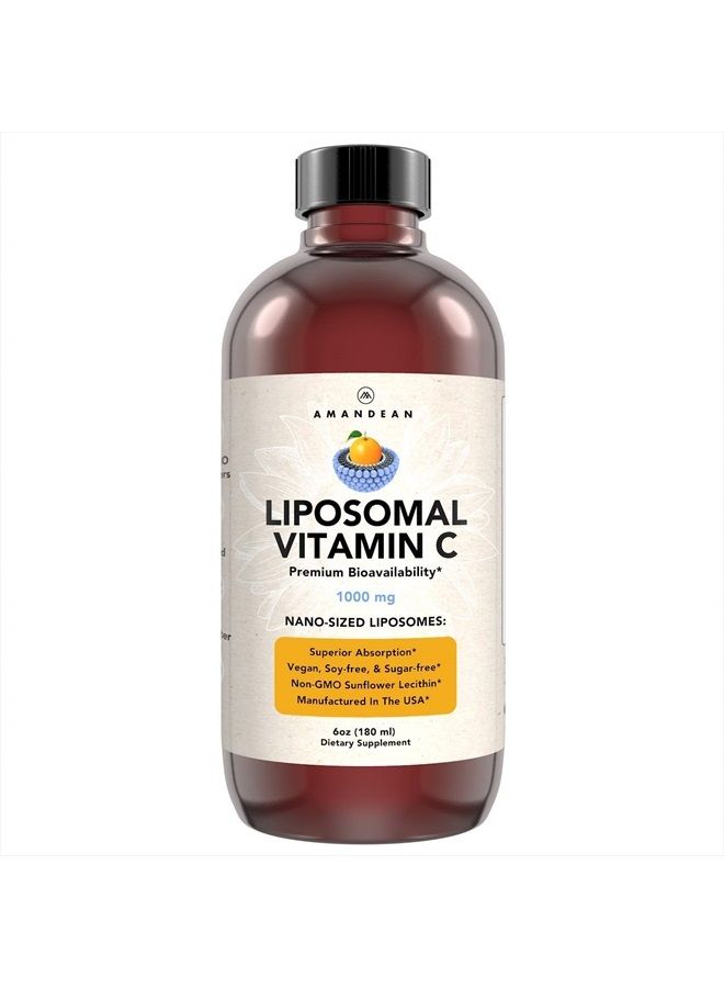 AMANDEAN Liposomal Vitamin C 1000mg. Liquid VIT C Supplement. Immune Support, Skin Health, Collagen Production. Fast Absorbing Antioxidant Delivery. Quali®-C, Soy-Free, Vegan, Non-GMO. - Image 1