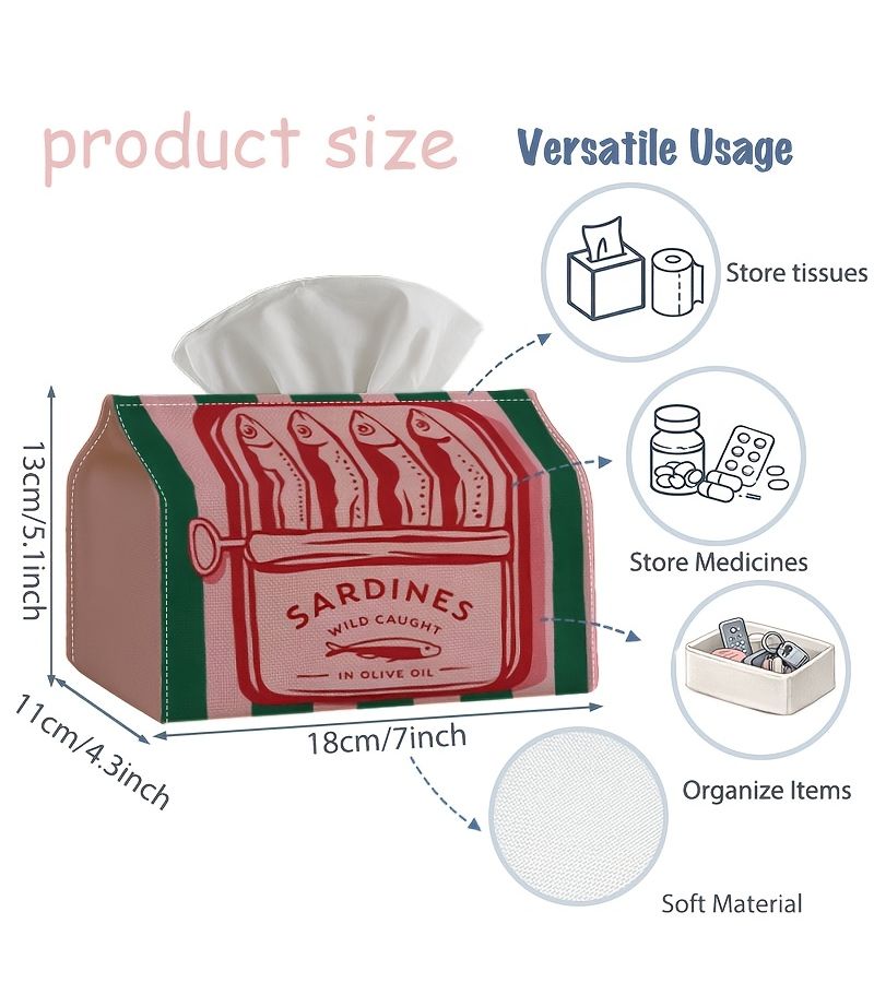 Sardine Can Shaped Tissue Box Dispenser With Four Fish And Sardines In Olive Oil Phrase 18x11x13cm 7x4.3x5.1inch Sturdy For Home Car Parties Themed Decor Nostalgic Gift Mediterranean Dining - Image 3