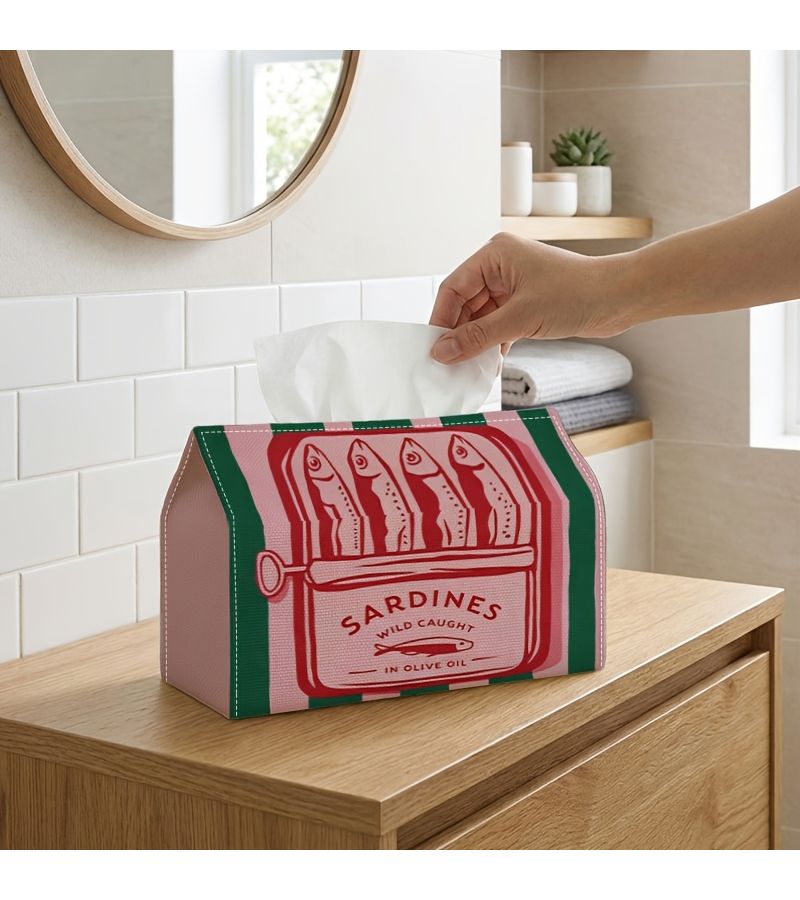 Sardine Can Shaped Tissue Box Dispenser With Four Fish And Sardines In Olive Oil Phrase 18x11x13cm 7x4.3x5.1inch Sturdy For Home Car Parties Themed Decor Nostalgic Gift Mediterranean Dining - Image 5