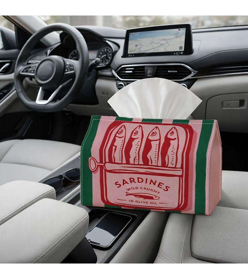 Sardine Can Shaped Tissue Box Dispenser With Four Fish And Sardines In Olive Oil Phrase 18x11x13cm 7x4.3x5.1inch Sturdy For Home Car Parties Themed Decor Nostalgic Gift Mediterranean Dining - Image 4