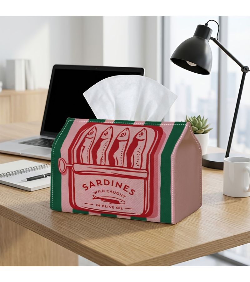 Sardine Can Shaped Tissue Box Dispenser With Four Fish And Sardines In Olive Oil Phrase 18x11x13cm 7x4.3x5.1inch Sturdy For Home Car Parties Themed Decor Nostalgic Gift Mediterranean Dining - Image 2