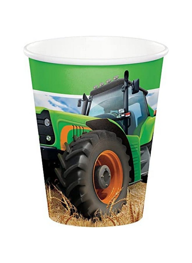 CREATIVE CONVERTING - Tractor Party Supplies Pack Serves 16: Dessert Plates Beverage Napkins Cups And Table Cover With Birthday Candles (Bundle For 16) - Image 1