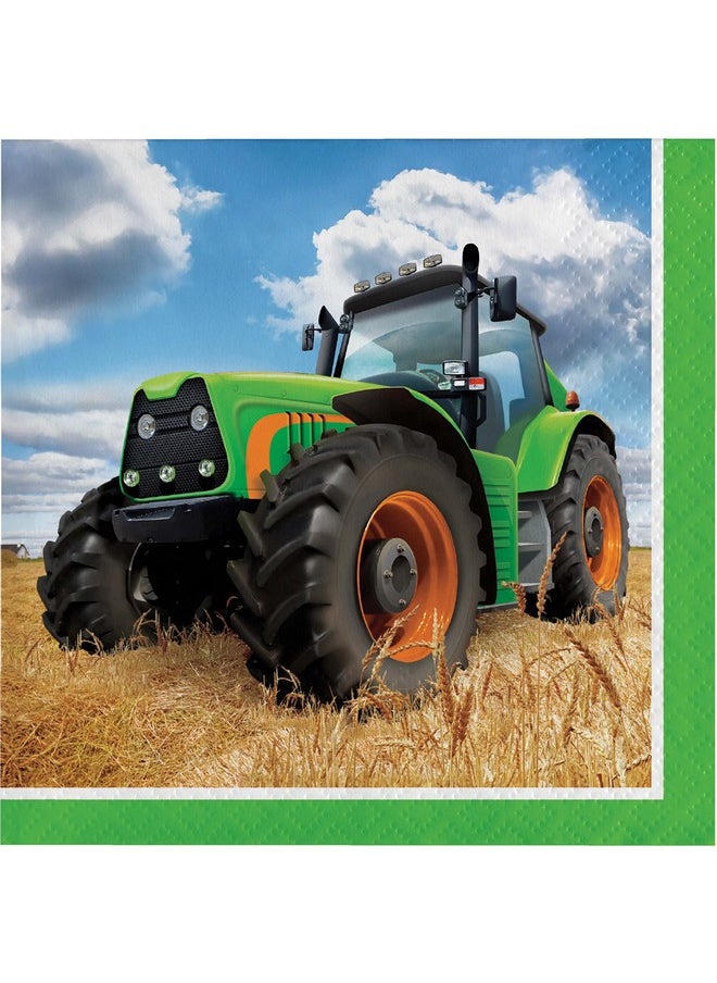 CREATIVE CONVERTING - Tractor Party Supplies Pack Serves 16: Dessert Plates Beverage Napkins Cups And Table Cover With Birthday Candles (Bundle For 16) - Image 1