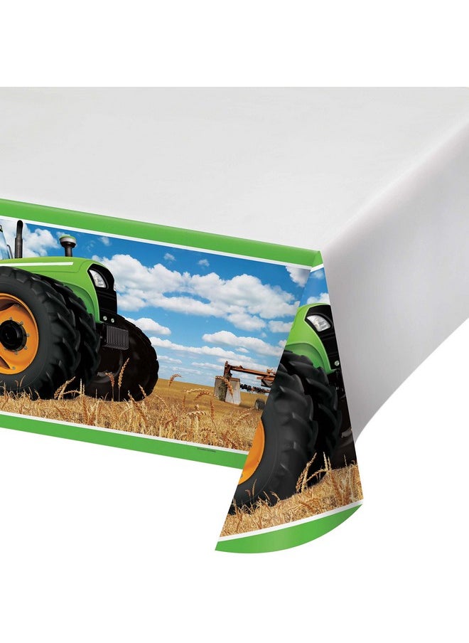 CREATIVE CONVERTING - Tractor Party Supplies Pack Serves 16: Dessert Plates Beverage Napkins Cups And Table Cover With Birthday Candles (Bundle For 16) - Image 1