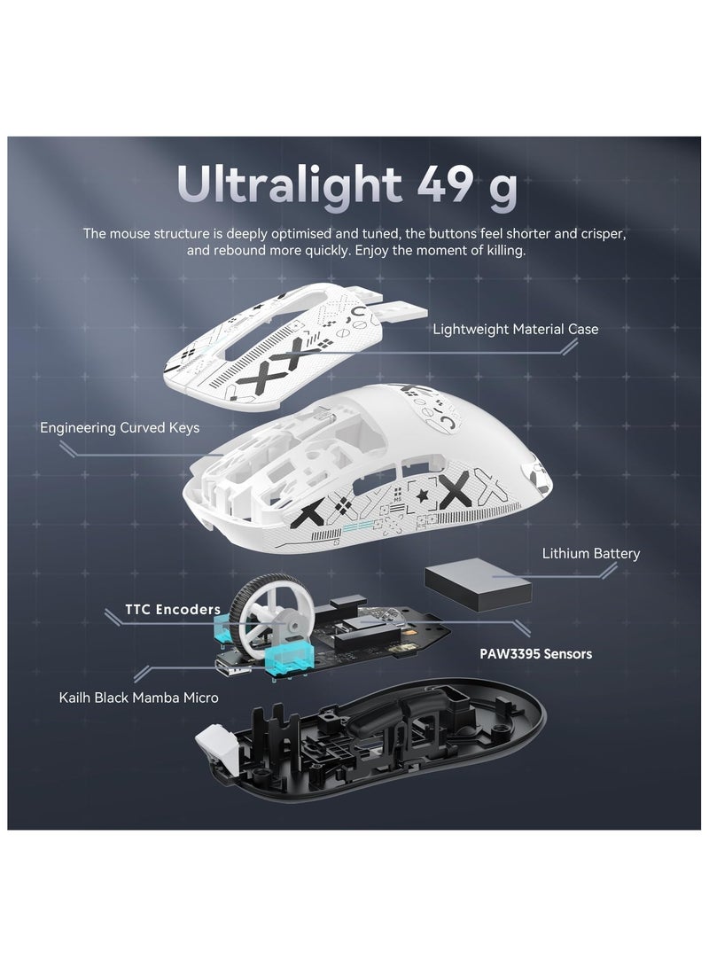 ATTACK SHARK X3 Wireless Gaming Mouse – Ultra-Light 49g Superlight Design – 26,000 DPI Optical Sensor – 2.4GHz Wireless, Bluetooth & Wired Connection – Programmable Buttons – RGB Lighting – Ergonomic Grip – Compatible with PC, Laptop, Mac (White) - Image 5