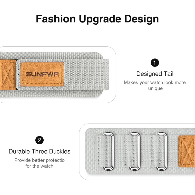 SUNFWR Compatible with Apple Watch Band 38mm 40mm 41mm 42mm, Rugged Replacement Velcro Strap With Three Buckle Loop Design Tough Nylon Band For iWatch Ultra Series 10/9/8/7/6/5/4/3/2/1/SE - Image 3