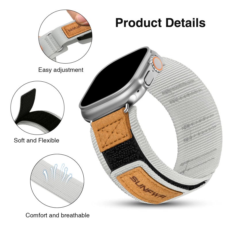 SUNFWR Compatible with Apple Watch Band 38mm 40mm 41mm 42mm, Rugged Replacement Velcro Strap With Three Buckle Loop Design Tough Nylon Band For iWatch Ultra Series 10/9/8/7/6/5/4/3/2/1/SE - Image 4
