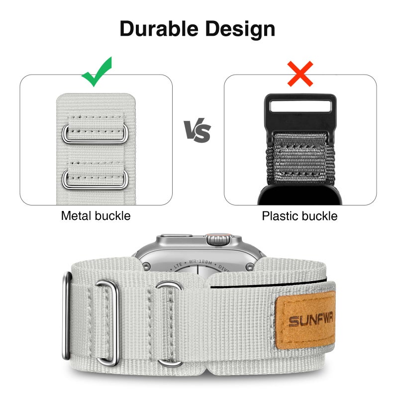 SUNFWR Compatible with Apple Watch Band 38mm 40mm 41mm 42mm, Rugged Replacement Velcro Strap With Three Buckle Loop Design Tough Nylon Band For iWatch Ultra Series 10/9/8/7/6/5/4/3/2/1/SE - Image 2