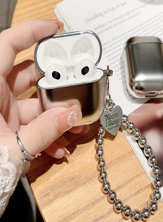 Tomcrazy Cover Compatible with AirPods 3 3rd Generation (2021),Silver Soft TPU Shockproof Protective Skin with Metal Love Heart Beads Pendant Keychain 04 - Image 4