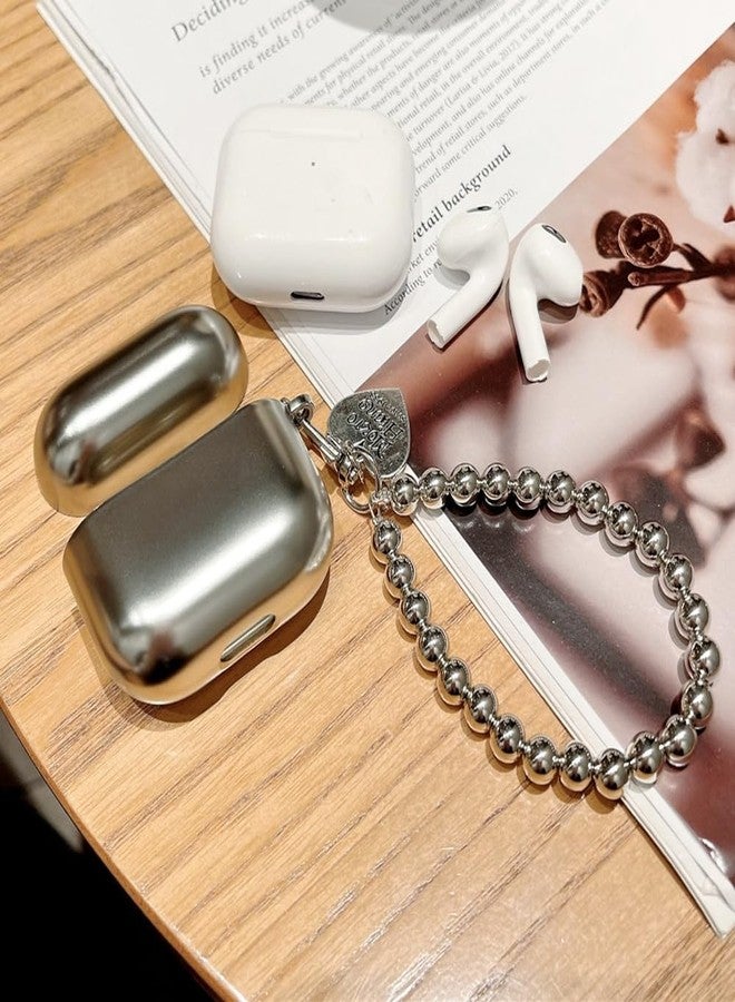 Tomcrazy Cover Compatible with AirPods 3 3rd Generation (2021),Silver Soft TPU Shockproof Protective Skin with Metal Love Heart Beads Pendant Keychain 04 - Image 5