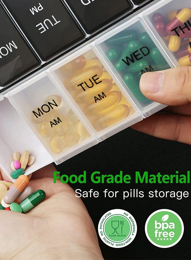 Large Weekly Pill Organizer Medicine Holder 2 Times a Day, Pill Case Week Medication Container for Travel (Black+White) - Image 4