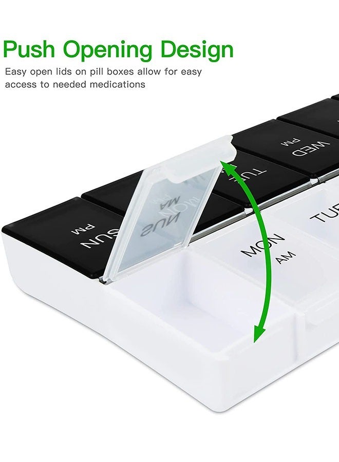 Large Weekly Pill Organizer Medicine Holder 2 Times a Day, Pill Case Week Medication Container for Travel (Black+White) - Image 5