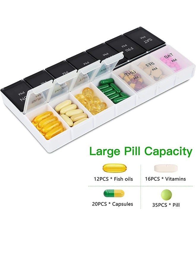 Large Weekly Pill Organizer Medicine Holder 2 Times a Day, Pill Case Week Medication Container for Travel (Black+White) - Image 3