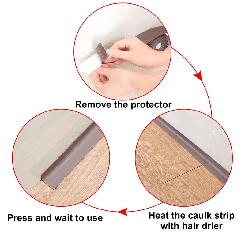APACALI 5 Pack Caulk Tape Strips 1.5”x 10.5’ Flexible Self Adhesive Sealing Tape Waterproof Mildew-Proof Bathroom Caulking Tape for Bathtub Shower Floor Wall Corner Kitchen Sink Gas Stove Countertop - Image 4
