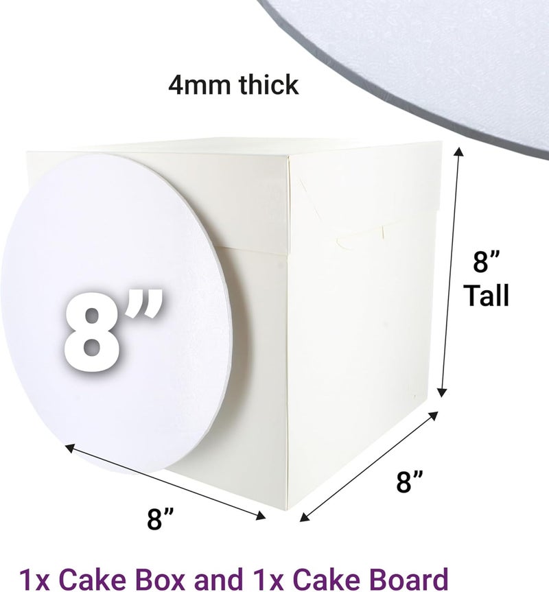 Culpitt Tall Cake Box & White Cake Board Set | 8" | 8 x 8 x 8 Inch Square Box and Matching Premium Masonite Cake Board, Extra Tall Box For Tiered or Decorated Cake Transport - Image 3