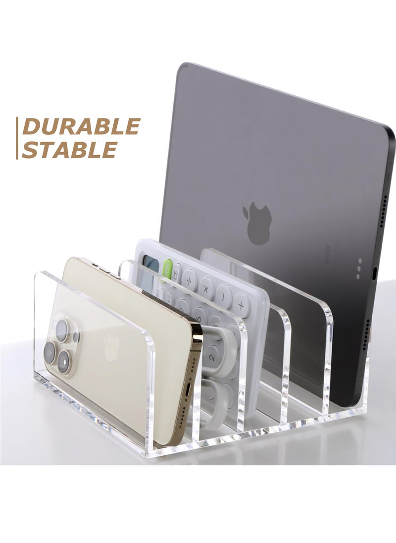 SYOSI - Acrylic Desk File Organizer Holder, 5 Upright Compartments Laddered Clear Desktop Vertical Mail Letter Holder, for Letter, Document, Notebook - Image 1
