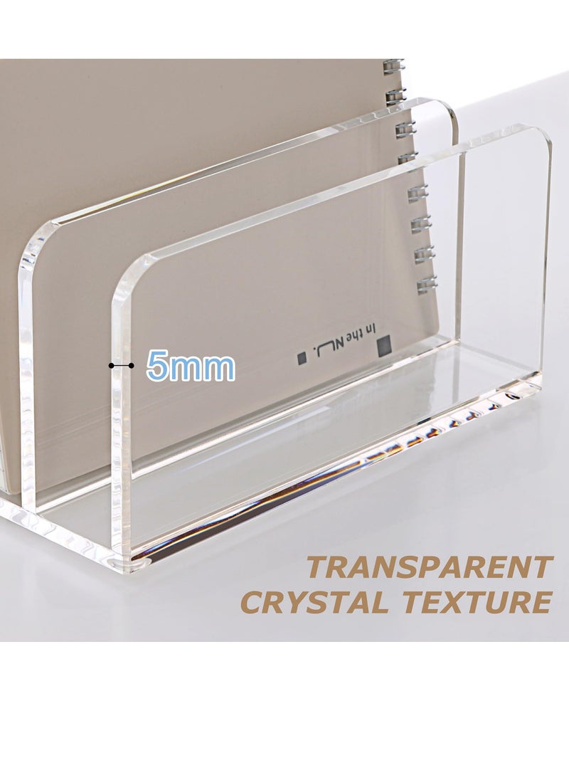 SYOSI - Acrylic Desk File Organizer Holder, 5 Upright Compartments Laddered Clear Desktop Vertical Mail Letter Holder, for Letter, Document, Notebook - Image 1