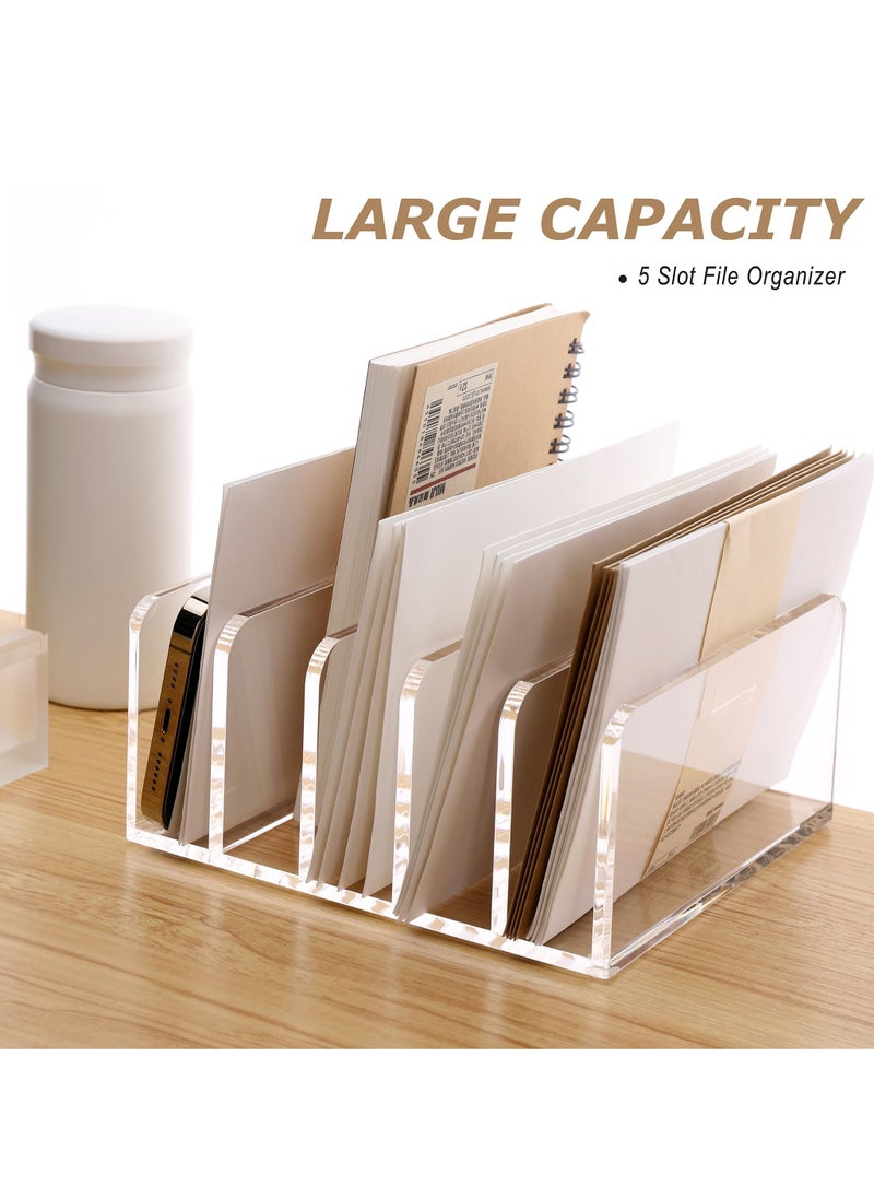 SYOSI - Acrylic Desk File Organizer Holder, 5 Upright Compartments Laddered Clear Desktop Vertical Mail Letter Holder, for Letter, Document, Notebook - Image 1