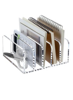 Acrylic Desk File Organizer Holder, 5 Upright Compartments Laddered Clear Desktop Vertical Mail Letter Holder, for Letter, Document, Notebook