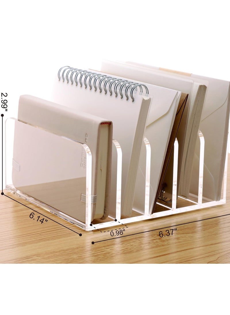 SYOSI - Acrylic Desk File Organizer Holder, 5 Upright Compartments Laddered Clear Desktop Vertical Mail Letter Holder, for Letter, Document, Notebook - Image 1