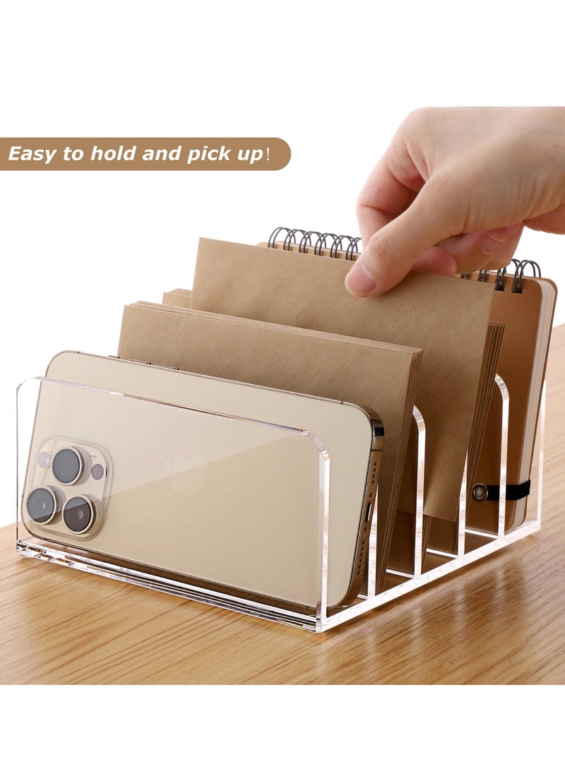 SYOSI - Acrylic Desk File Organizer Holder, 5 Upright Compartments Laddered Clear Desktop Vertical Mail Letter Holder, for Letter, Document, Notebook - Image 1
