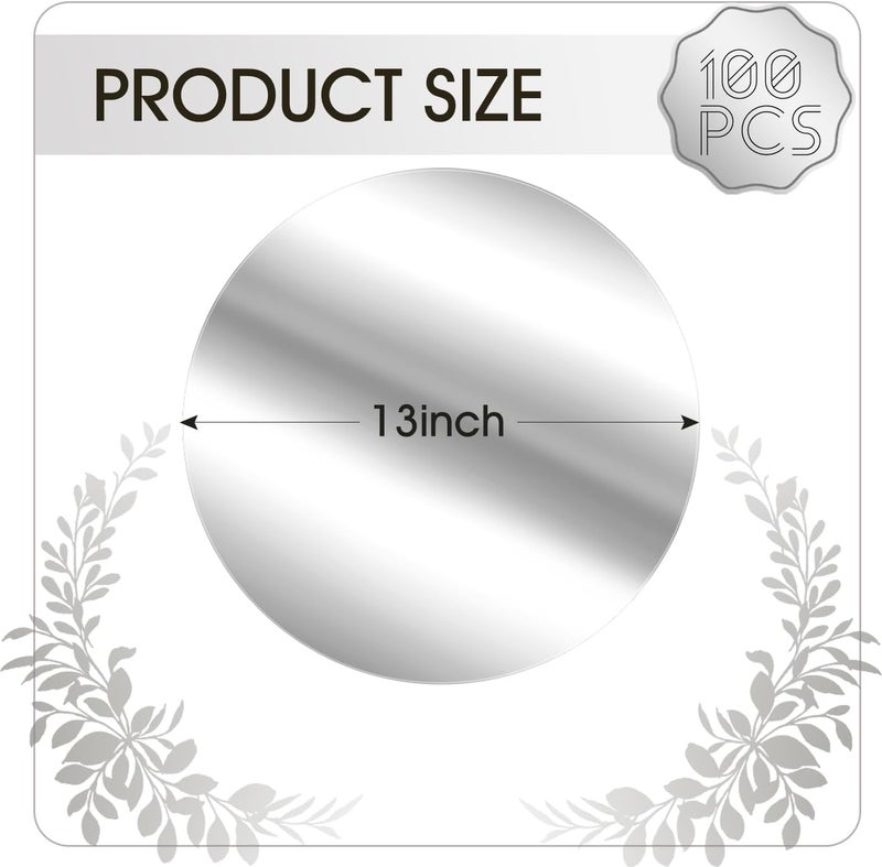 KesaPlan 100PCS Round Silver Placemats 13 Disposable Paper Placemats for Dining Table Mirrored Silver Charger Place Mat for Kitchen Banquet Table Setting Wedding Birthday Dinner Party Decor - Image 3