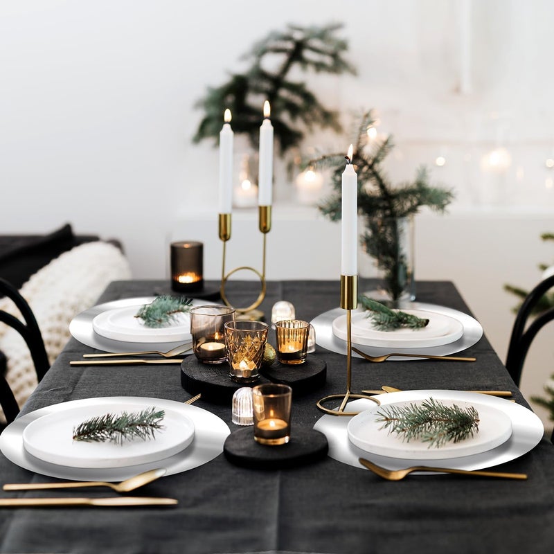 KesaPlan 100PCS Round Silver Placemats 13 Disposable Paper Placemats for Dining Table Mirrored Silver Charger Place Mat for Kitchen Banquet Table Setting Wedding Birthday Dinner Party Decor - Image 5