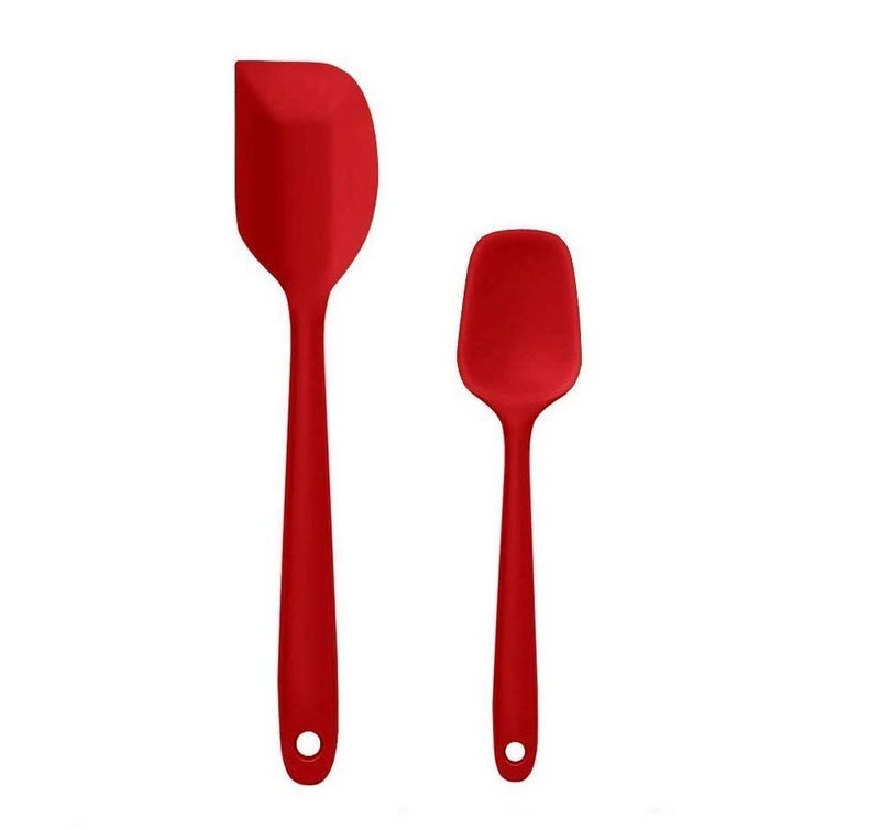 FS COOL FS COOL Set of 2 Kitchen Cooking Tools Silicone Spoon and Spatula Set Rubber Spatula Premium Silicone Spatula Set Spatula with Hygienic Solid Coating 480F HeatResistant Spatula Red - Image 1