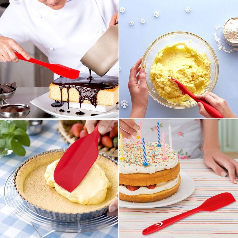 FS COOL FS COOL Set of 2 Kitchen Cooking Tools Silicone Spoon and Spatula Set Rubber Spatula Premium Silicone Spatula Set Spatula with Hygienic Solid Coating 480F HeatResistant Spatula Red - Image 5