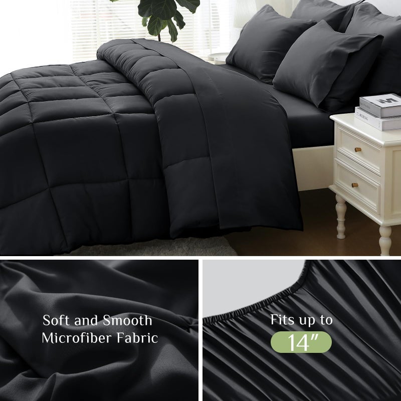 جولي فوغ Jollyvogue الحجم الكامل الحجم مجموعة السرير الكامل الحجم الكامل مجموعة كاملة من السرير 7 قطع في حقيبة أوزة أسفل الأوراق البديلة Oeko-Tex معتمدة - Image 3